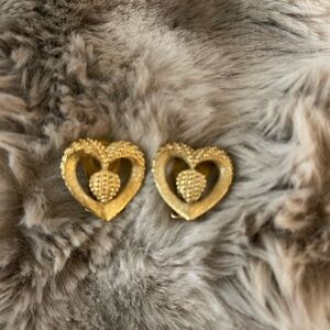 Dior Gold Textured Heart Earrings